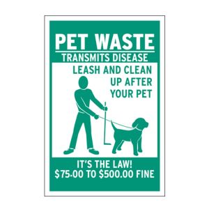 Plastic Dog Waste Sign - $75.00 - $500.00 Fine