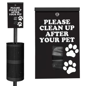 Black Paw Prints Designer Pet Waste Station