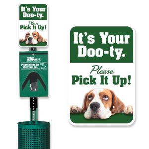 Metal Pet Waste Station - Green - Funny Dog Sign
