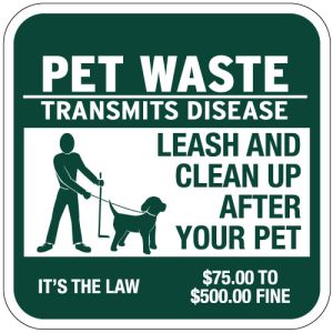 Pet Waste Sign - $75 to $500 Fine - Square