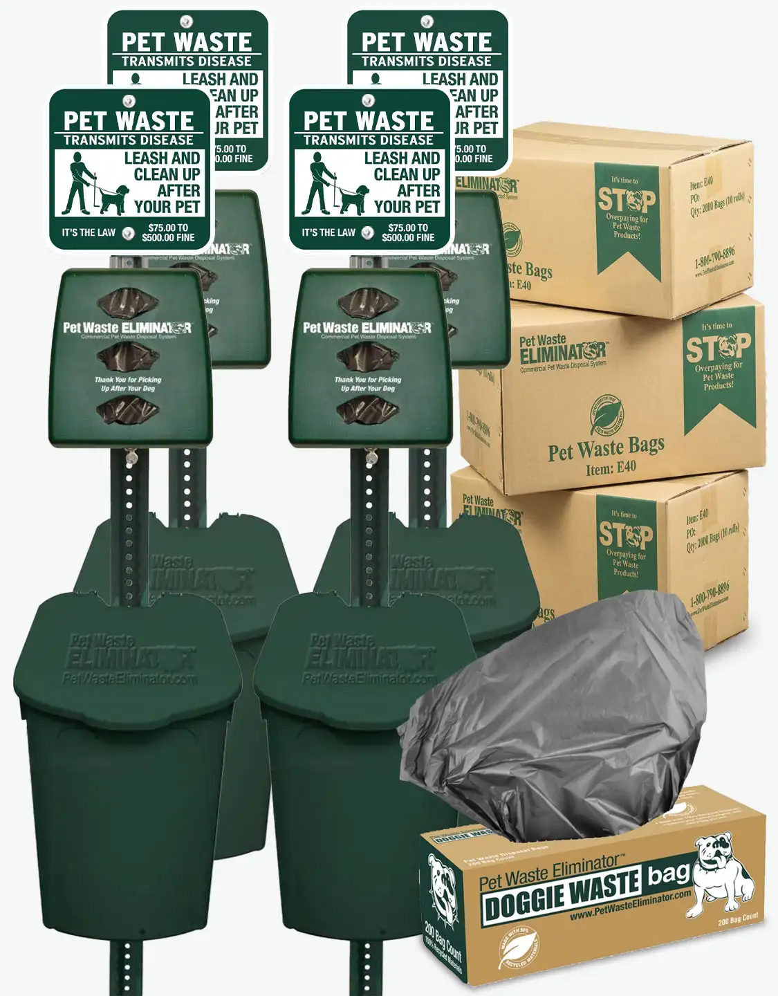 Bundle and Save 15% with our Top Plastic Bundle Sale Money-Saving Bundle Sale includes 4 Plastic Pet Waste Stations with 10-year guarantee and 6,000 Pet Waste Bags on a Roll.