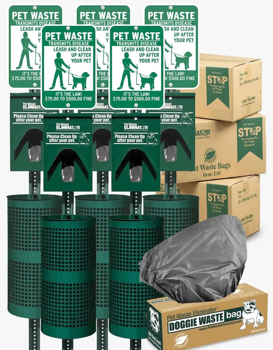 Bundle and Save over $370 with our Ultimate Bundle Sale Money-saving bundle includes 5 Lifetime Guaranteed Metal Superior Pet Waste Stations and your choice of 12,000 pet waste bags on a roll or header bags.