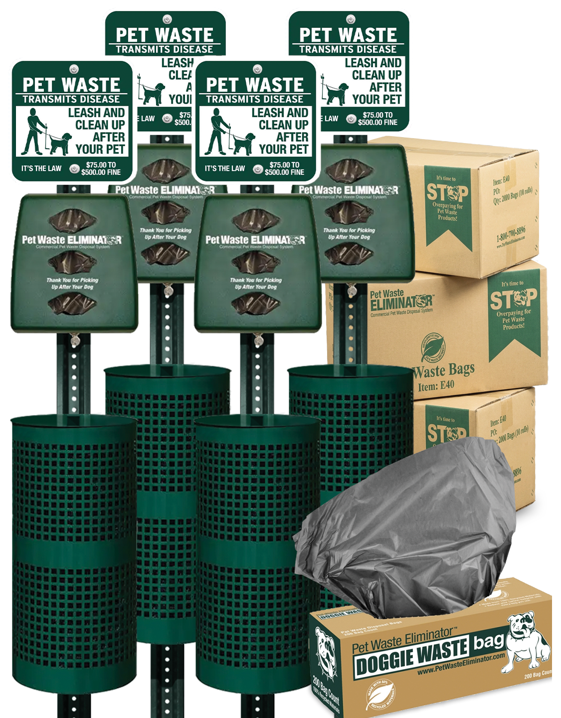 Bundle & Save with Combo Station Bundle Sale Save on 4 10-Year Guaranteed Combo Pet Waste Stations and 6000 heavy-duty pet waste bags a roll – lowest prices guaranteed!