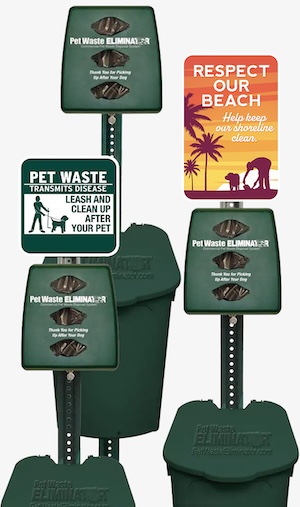 Plastic Pet Waste Stations. Low Profile Plastic Pet Waste Stations and Custom Plastic Pet Waste Stations Perfect for beach climates – Plastic Pet Waste Stations include plastic dispenser box, pole and plastic trash can and comes withs stock sign, without sign or custom sign.
