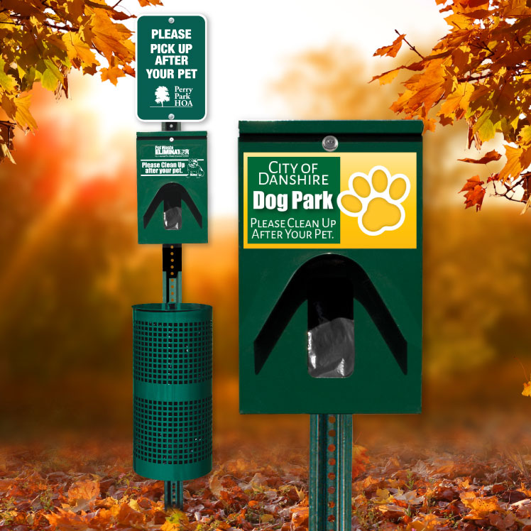 Custom Pet Waste Stations and Semi-Dispenser Box Pet Station with Rain Guard &ndash; designed to fit your message, needs, design and budget.